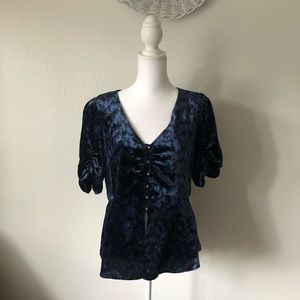 Maeve by Anthropologie Velvet Button Down Peplum Top
